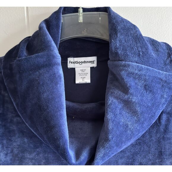 Cowl Neck LS Soft Velour Deep Blue Woman's Size L Lounge Set #C - Picture 4 of 8